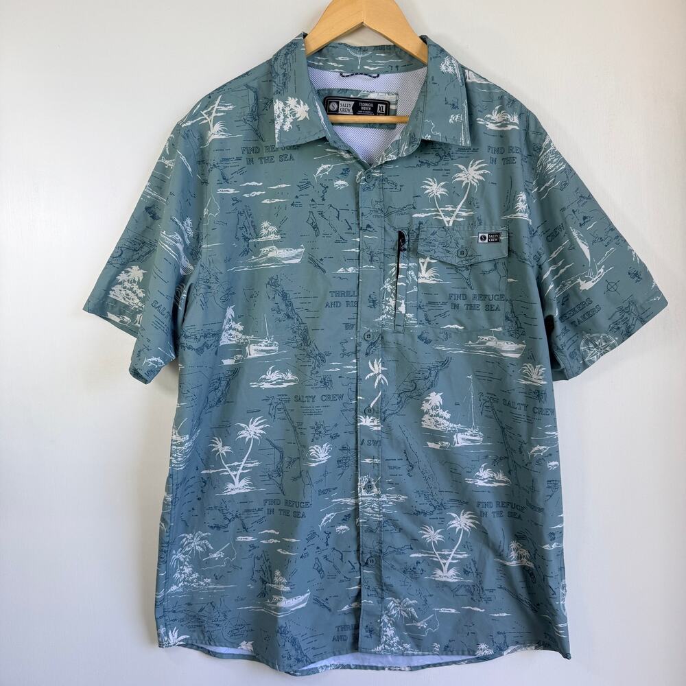 Salty Crew Seafarer Tech Woven Shirt Men XL Slate Gray  SS Button Up UV Fishing